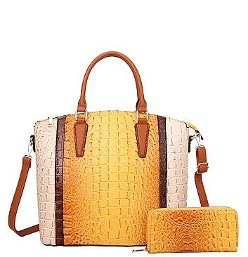 Crocodile Satchel Set With Wallet