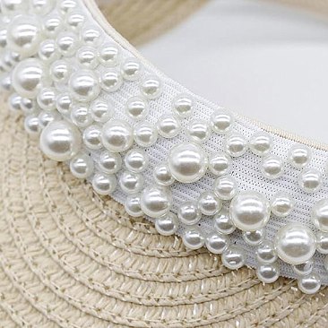 Straw Visors with Pearl Headband