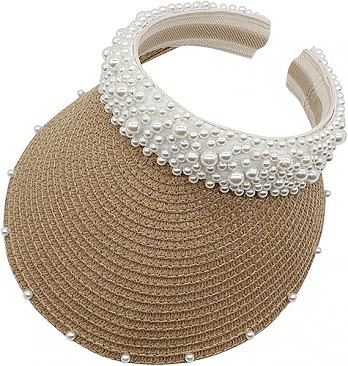 Straw Visors with Pearl Headband