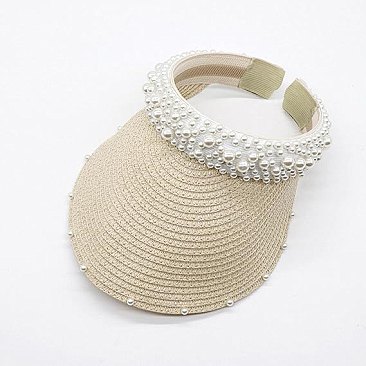 Straw Visors with Pearl Headband