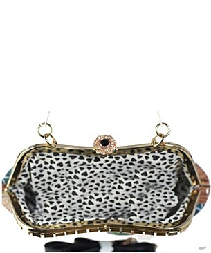 The Obamas Fashion Magazine Print Patent Faux Leather Handbag With Gold Embellishments JP7211