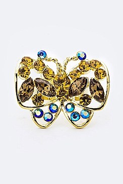 Stylish Adjustable Crystal Butterfly  Ring LAEF277