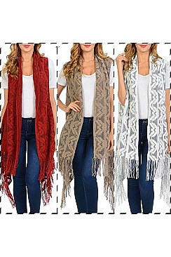 Pack of (6 Pieces) Assorted Colors Fringe Knitted Poncho FM-FTZWSF197