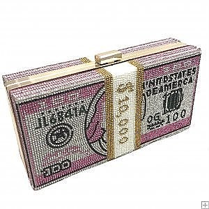 SPARKLE RHINESTONE CASH 10K MONEY PRINT DESIGN CLUTCH