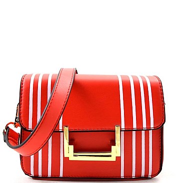 Stylish Hardware Hook Vertically Striped Chic Messenger Bag