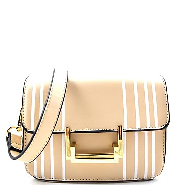 Stylish Hardware Hook Vertically Striped Chic Messenger Bag