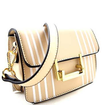 Stylish Hardware Hook Vertically Striped Chic Messenger Bag