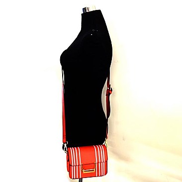 Stylish Hardware Hook Vertically Striped Chic Messenger Bag