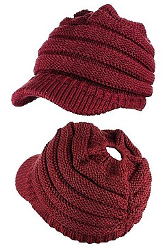 Pack of 12 (pieces) Assorted Messy Bun Ponytail Brim Beanie FM-HT779