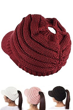 Pack of 12 (pieces) Assorted Messy Bun Ponytail Brim Beanie FM-HT779