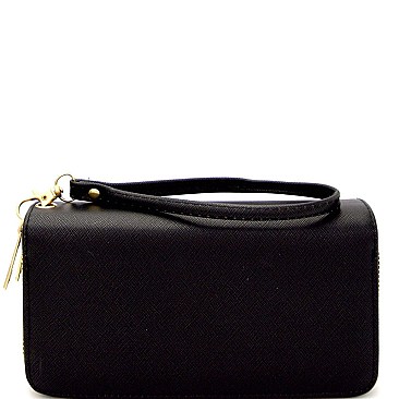 Saffiano Double Zipper Wristlet Wallet