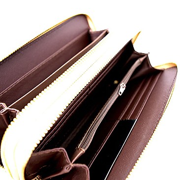 777MG-LP Saffiano Double Zipper Wristlet Wallet