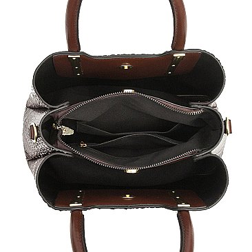 Croc Triple Compartment Satchel Bag