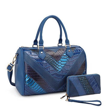 Crocodile Shiny Patchwork Boston Bag with walle WHOLESALE