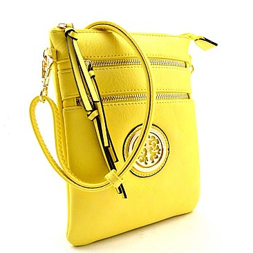 Elaborate Emblem Style Multi-Pocket Cross Body Bag