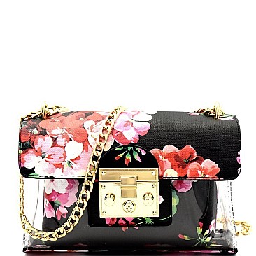 8034Y-LP Flower Print 2 in 1 Clear Cross Body Shoulder Bag