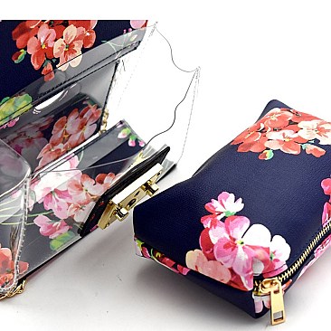 8034Y-LP Flower Print 2 in 1 Clear Cross Body Shoulder Bag