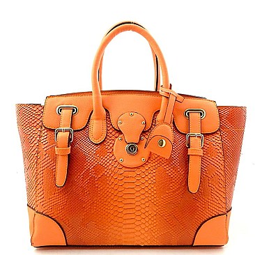 Snake Print Embossed Belted Celebrity Tote