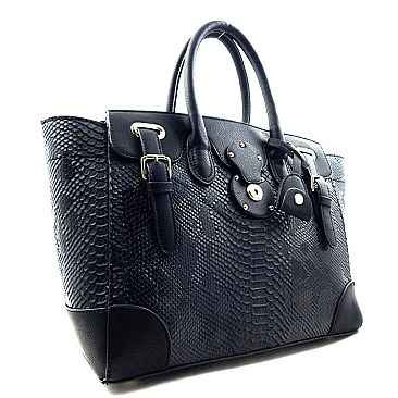 Snake Print Embossed Belted Celebrity Tote