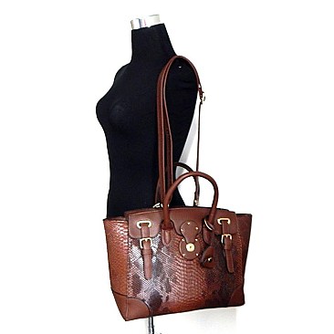 Snake Print Embossed Belted Celebrity Tote