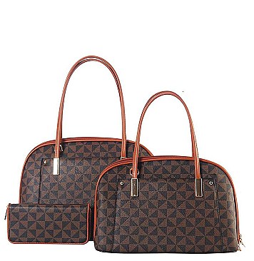 3 IN1 MONOGRAM SATCHEL SET WITH MATCHING WALLET