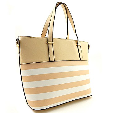 Striped Print Faux-leather Tote