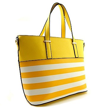 Striped Print Faux-leather Tote