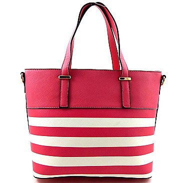 Striped Print Faux-leather Tote