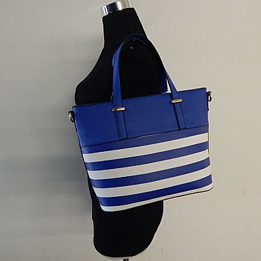 Striped Print Faux-leather Tote