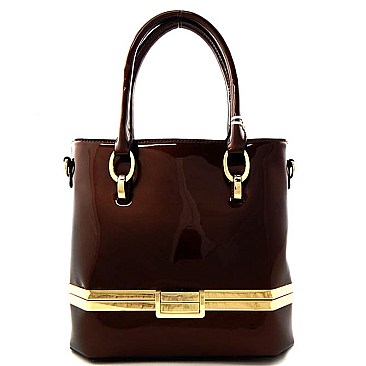 Bottom Compartment Patent Tall Satchel - New Season