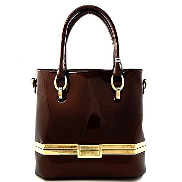 Bottom Compartment Patent Tall Satchel - New Season