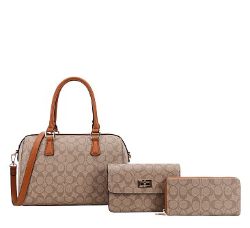 3-IN-1 OVAL PRINTED DUFFLE BOSTON BAG WITH CROSSBODY AND WALLET SET