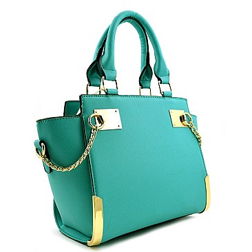 Modern Metal & Chain Accent Medium Satchel