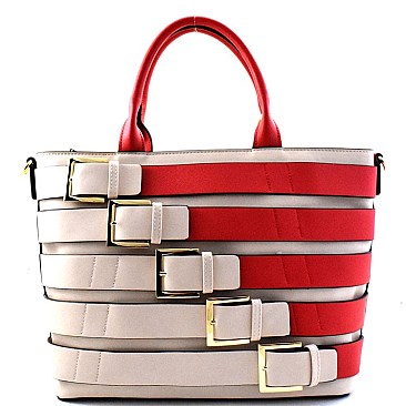 Two Tone Belt Accent  Tote