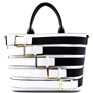 Two Tone Belt Accent  Tote