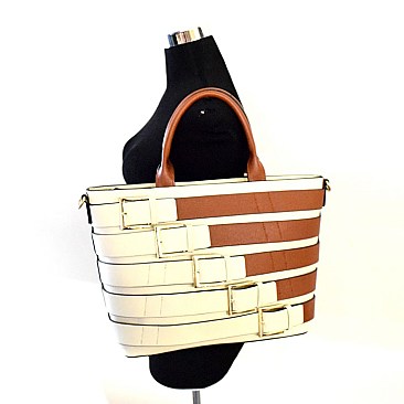 Two Tone Belt Accent  Tote
