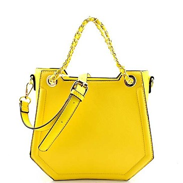 Chain Decorated Handle Octagonal Shape Foxy Satchel