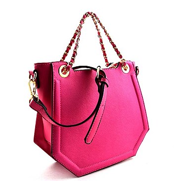 Chain Decorated Handle Octagonal Shape Foxy Satchel