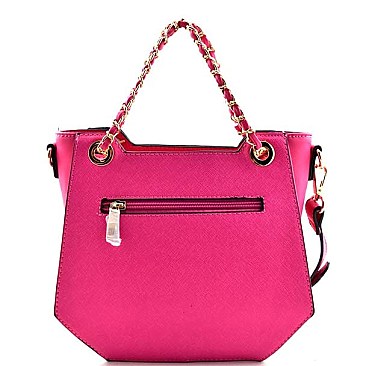 Chain Decorated Handle Octagonal Shape Foxy Satchel