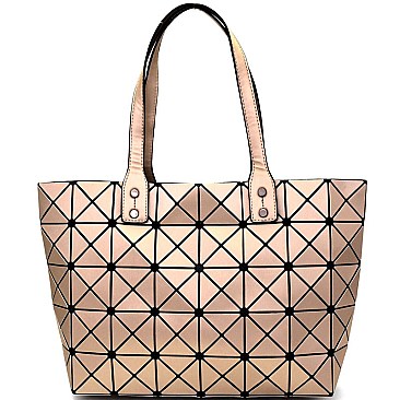 81017B-LP Matte Geometry Patchwork Light-weight Shopper Tote