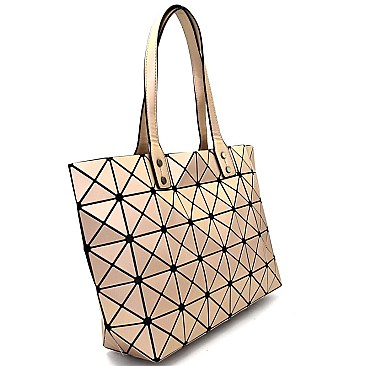 81017B-LP Matte Geometry Patchwork Light-weight Shopper Tote