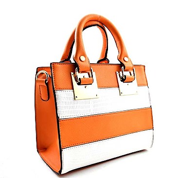 Authentic Crocodile Sequence Stripe Print Satchel