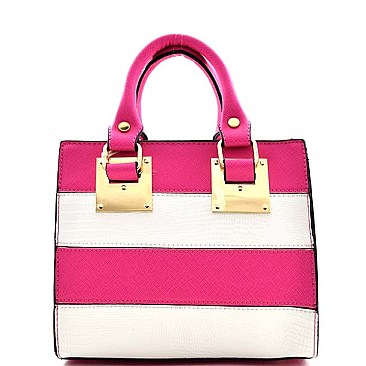 Authentic Crocodile Sequence Stripe Print Satchel