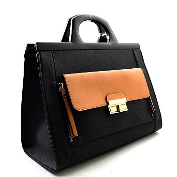 Color Block Pocket Hand-Hold Satchel