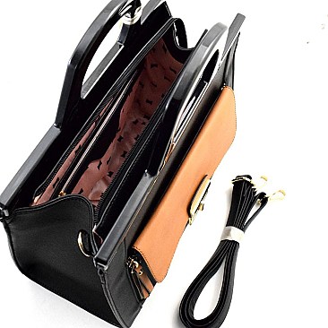 Color Block Pocket Hand-Hold Satchel