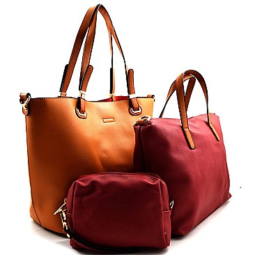 Contrasting Color Interior 3 Piece Set Fashion Tote