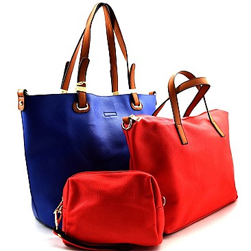 Contrasting Color Interior 3 Piece Set Fashion Tote