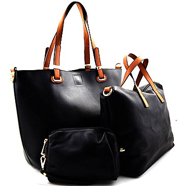 Contrasting Color Interior 3 Piece Set Fashion Tote