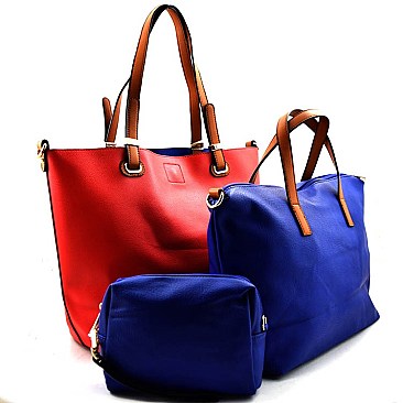 Contrasting Color Interior 3 Piece Set Fashion Tote