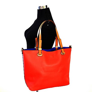 Contrasting Color Interior 3 Piece Set Fashion Tote